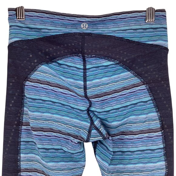 Lululemon Womens Stop At Nothing Crop Stripe Leggings Size 4 Blue‎ & Black Mesh - Picture 6 of 8